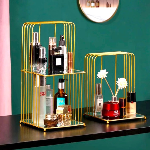 Modern Gold Mirrored Beauty Product Holder (2Layer)